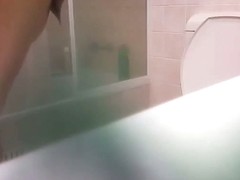 Shower room hidden cam records babe washing and toweling