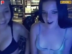 2 brunette stickam girls tease naked on cam and one masturbates her trimmed pussy with a dildo