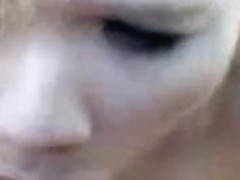 Large-tit Blond masturbates, receives bound up, BJ, Facial