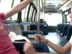 Commuter gets a blowjob before he fucks gay twink