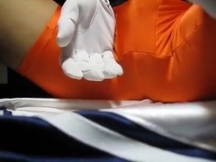 Ripped Spandex with White Gloves Anal