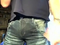 pissing tight pissed jeans, bulging, smoking. lycra boxers