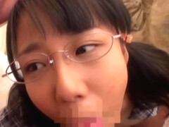 Hot young schoorlgirl with glasses squirts hard