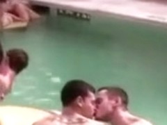 Bareback pool orgy