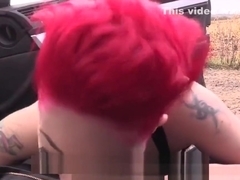 Tattooed redhead bangs fake cop pov in public