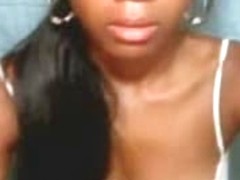 Super slender Ebony hottie willingly masturbates on webcam