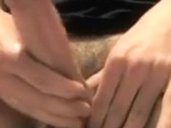 Hairy girl boy strokes throbbing cock