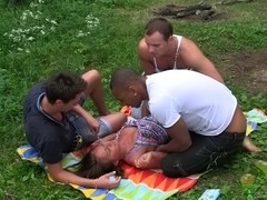 July in gang bang sex porn video filmed in the outdoors