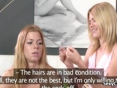 Hair brush and lesbian teen fucking