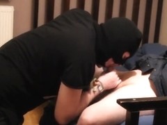 Practicing sucking dick on chubby lad