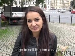 Slim brunette Euro slut pounded in public for money
