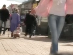 Model quality, long legged girl in the street candid scene