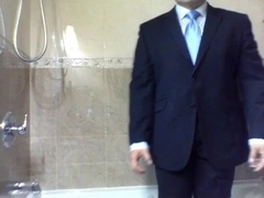 suited shower and cum