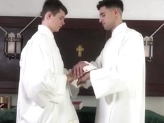 Religious twink slobbers on big dick before being rawpounded