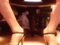 Spicy 6 inch Black&Tan Two-tone Opentoe Stilettos & upskirt