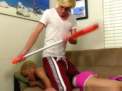 Young homo strokes his cock and cums while being barebacked