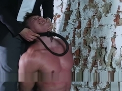 hunk on his knees flogged hands tied behind back - muscle interrogation