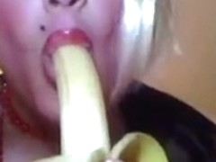 crossdresser smoking blowjob banana practice