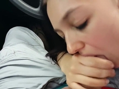 teen sucks and swallow in car on a public parking #exhib public #POV