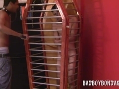 Black top whipping torment twink in cage and softcore BDSM bondage