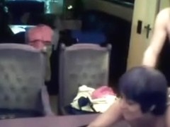 aged woman bows over the table whilst her ally sticks his penis in here