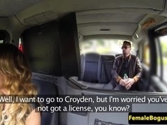 Gorgeous female cabbie sucks off passenger