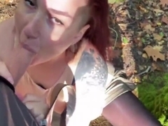 Red-haired Nymph Sucks Dick In The Forest. Amateur Kleomodel