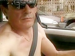driving naked in the car in the city