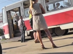 Beautiful Blonde Upskirted On A Bus