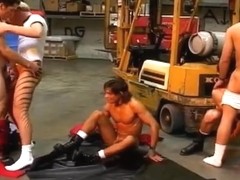Two Young Twinks Gangbanged By Bunch Of Horny Factory Workers