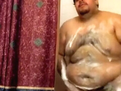 Superchub taking a shower