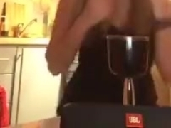two drunk sexy girl teasing showing tits and kissing