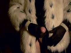 Cumshot in fur coat
