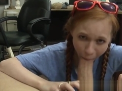 Pawning petite ginger throating brokers cock