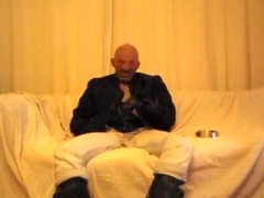 masked rubbered skinhead smokin' and jerking off