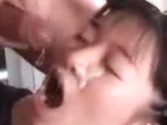 Asian babe getting a load of white cum on her lovely face