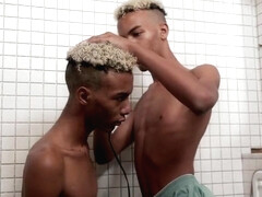 2 latino twins twinks jerking-off in the bathroom