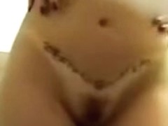 Fem on hidden can in bathroom shows full tits and hot tattoo
