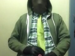 Jerk-off in hood, jacket, gloves, tie, tights and boots two