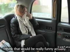 Tattoooed Brit giving rimjob and fucking in fake taxi