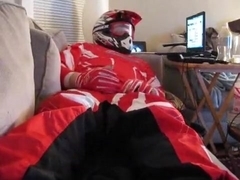 Jerking off in red MX gear