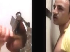 Straight dude receives hot gay oral in bathroom