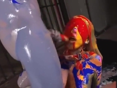 Girl fucked in multicolored paint