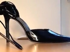 Cum on my dark heels riding a sex tool