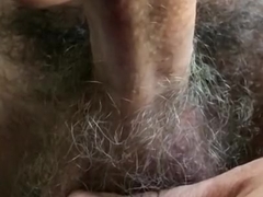 view of underside of cock pulsating ejection eruption of cum slow mo