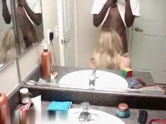 Interracial amateur blowjob  bathroom action