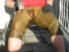 Naughty wetting leatherpant