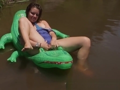 Girls Out West - Amateur cutie on a crocodile