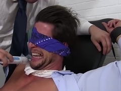 Blindfolded and tied up gentleman gets a feet tickling