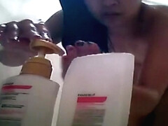 Hairy pussy asian naked in a shower